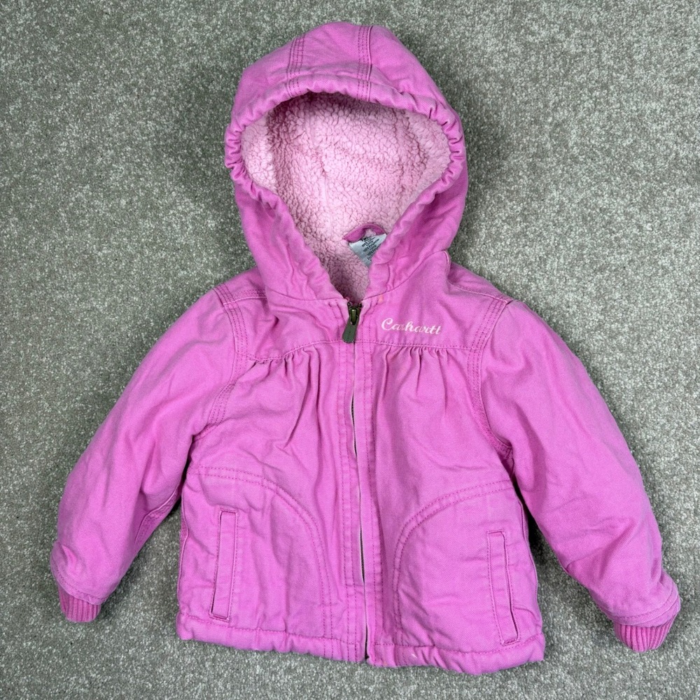 Carhartt Kids Pink Sherpa Lined Canvas Hooded Jacket Coat 18M